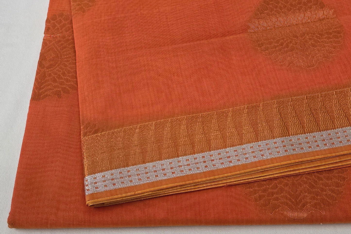Deep orange Kora Cotton Saree SS5364