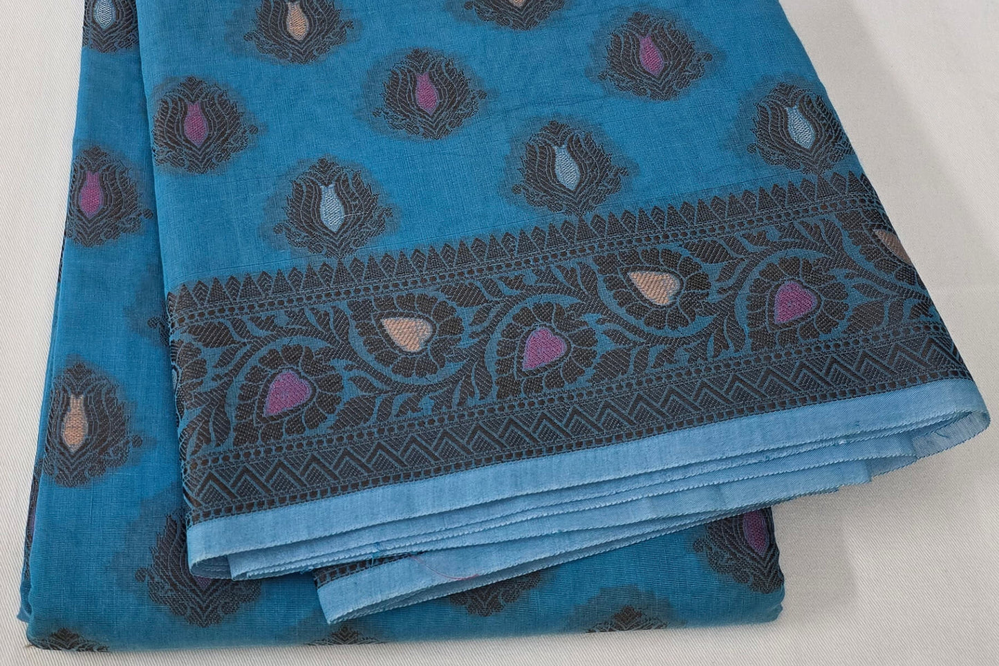 Dark sky blue Banarasi cotton saree SS5372
