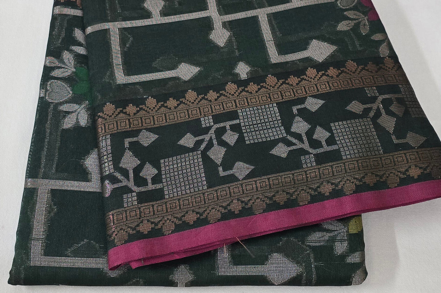 Dark Fluorescent Green Banarasi cotton saree SS5373