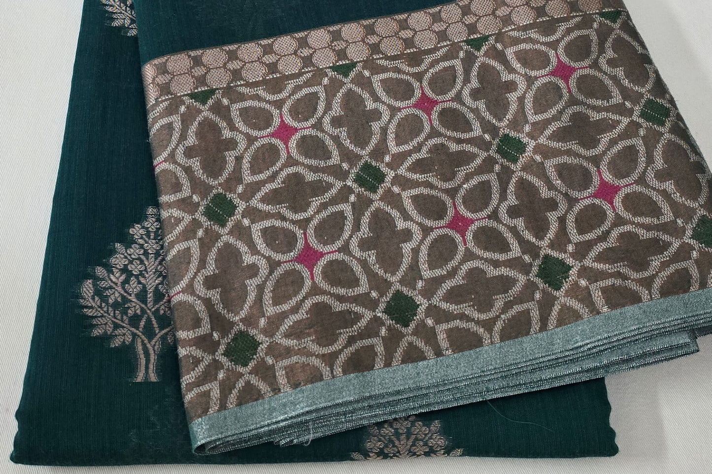 Dark teal Banarasi cotton saree SS5375