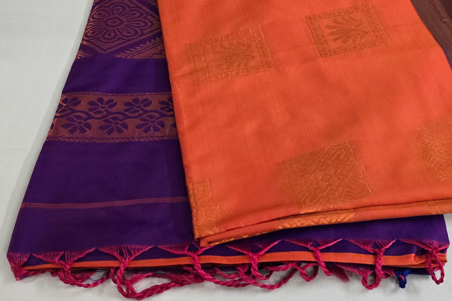 Dual tone of orange and Pink Semi silk saree SS5422