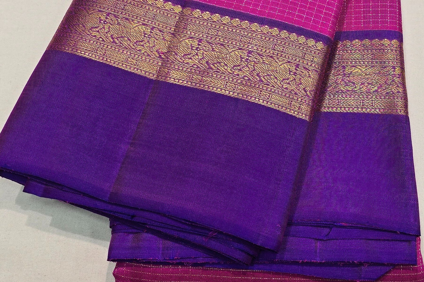 Pink Zari Checks Kanjivaram Silk Saree SS5985