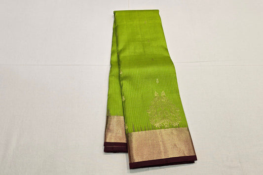 Parrot Green Light Weight Kanjivaram Silk Saree SS6048