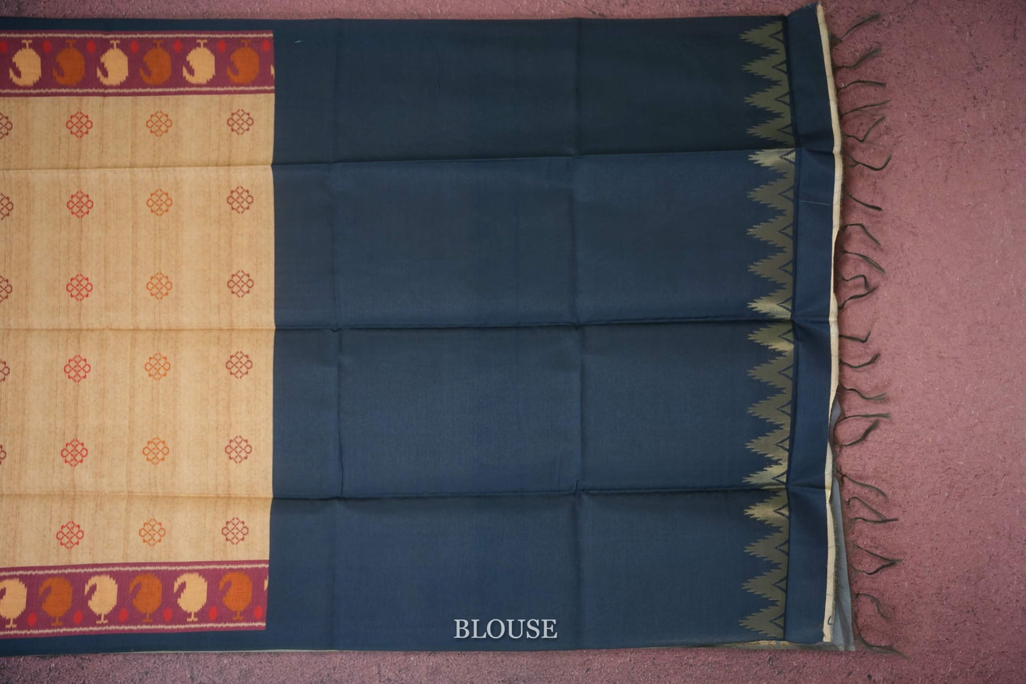 Beige semi tussar silk saree blouse