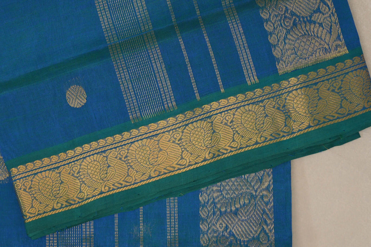 Peacock Blue Vegan Silk Cotton Saree border