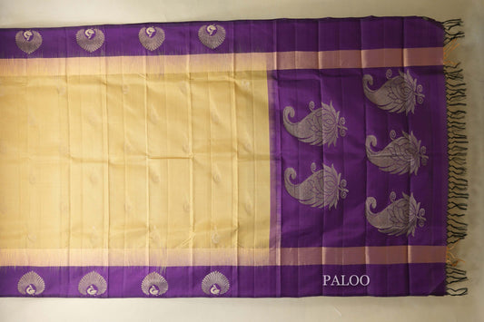 Sandal Beige Borders Light Weight Kanjivaram Silk Saree paloo