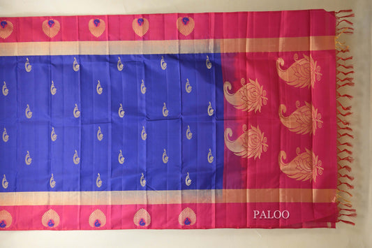 Deep Blue Light Weight Kanjivaram Silk Saree paloo