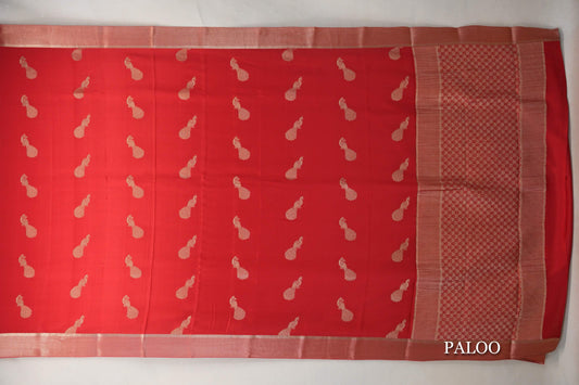 Bright Red Mysore Silk Saree paloo