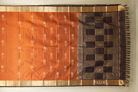 Rust Orange Light Weight Kanjivaram Silk Saree paloo