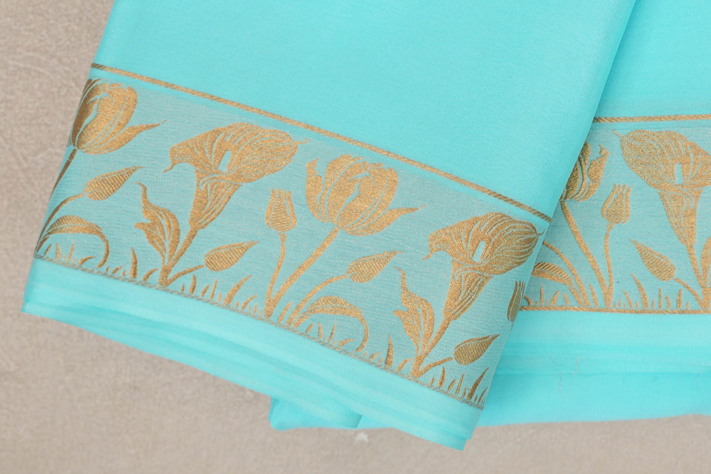 Light Aqua Blue Mysore Silk Saree border