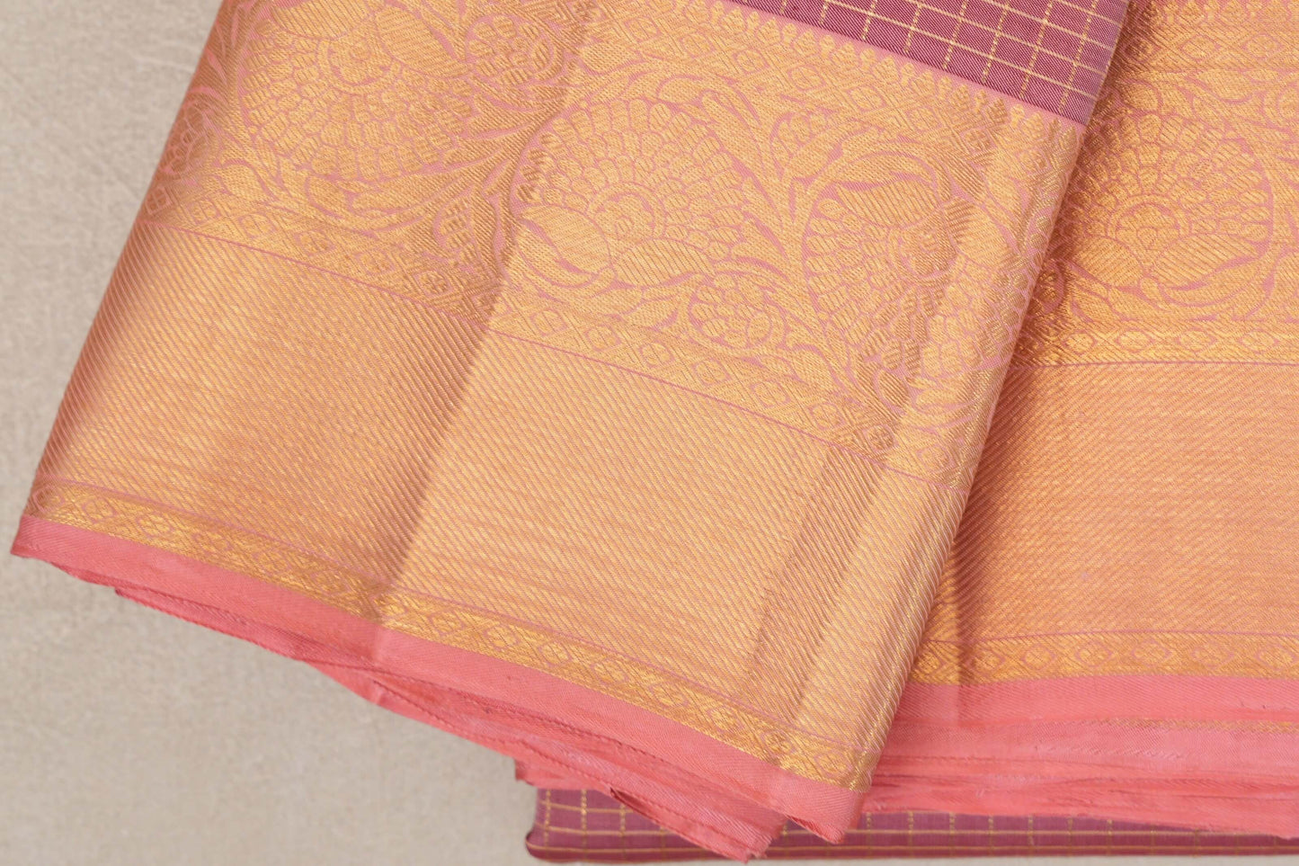 Onion Pink with Zari Checks Vintage Kanjivaram Silk Saree border
