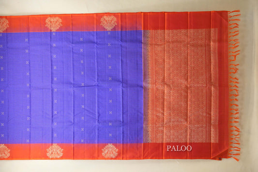 Royal Blue with Reddish Orange Borders Light Weight Kanjivaram Silk Saree SS8823