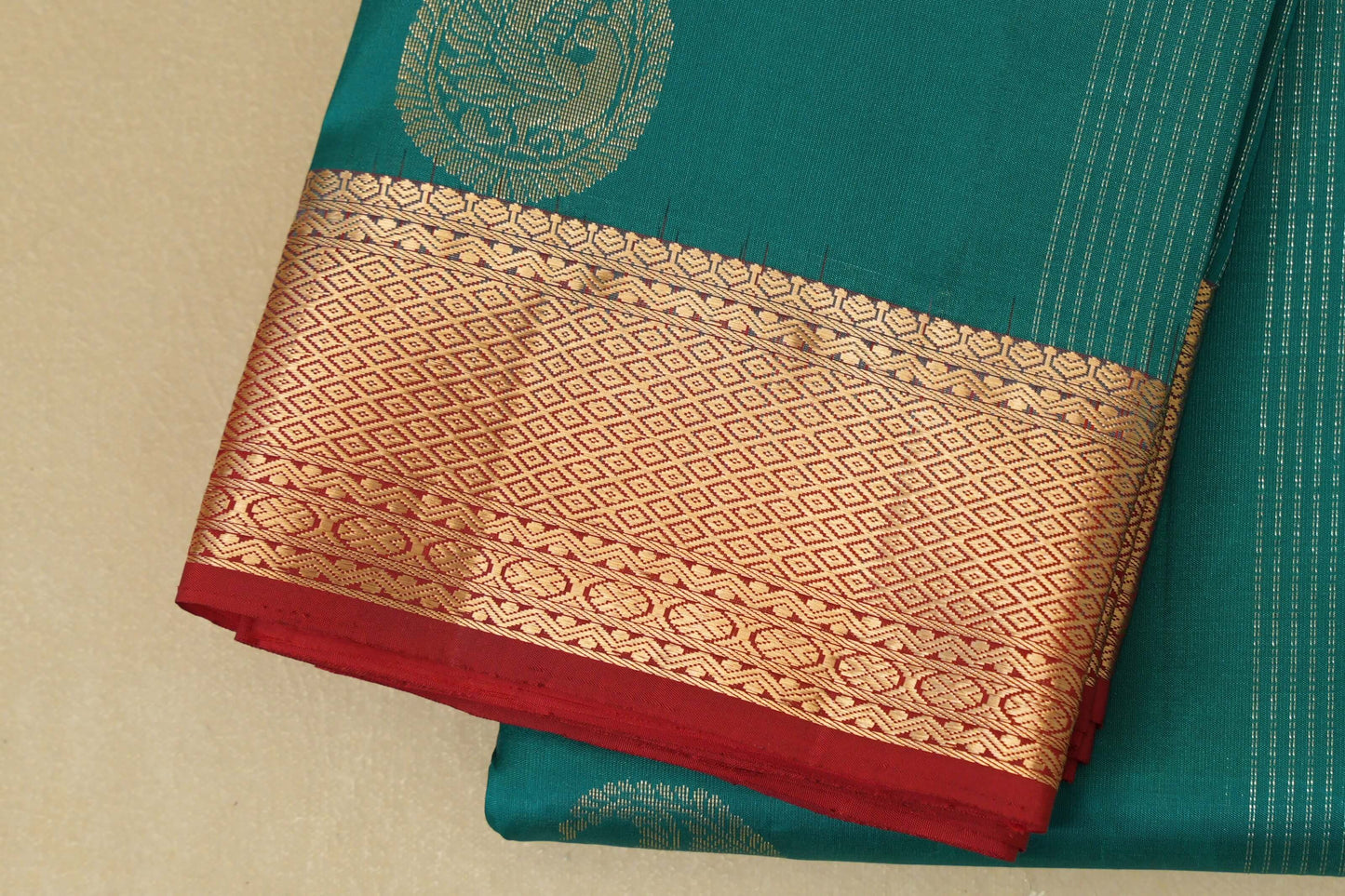 Teal Green with Red Borders Light Weight Kanjivaram Silk Saree SS8825