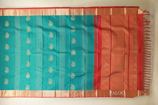 Teal Green with Red Borders Light Weight Kanjivaram Silk Saree SS8825