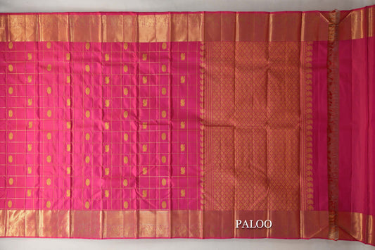 Bright Rani Pink Vintage Kanjivaram Silk Saree paloo