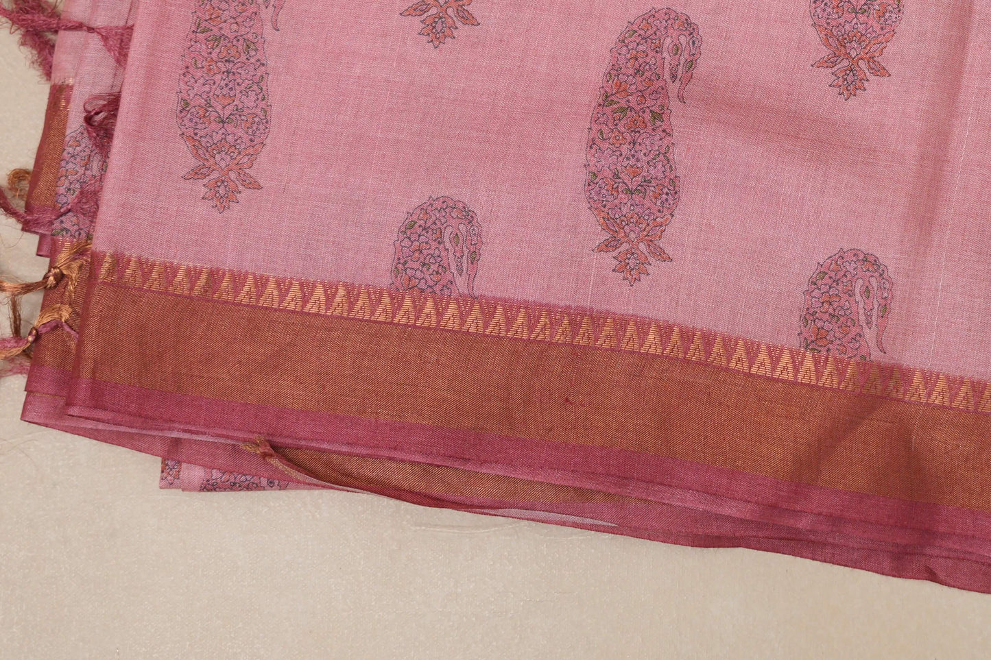 Onion pink with Deep onion pink Borders Tussar silk saree border
