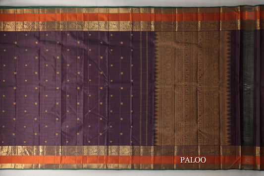 Deep Plum Brown Vaira Oosi Vintage Kanjivaram Silk Saree paloo