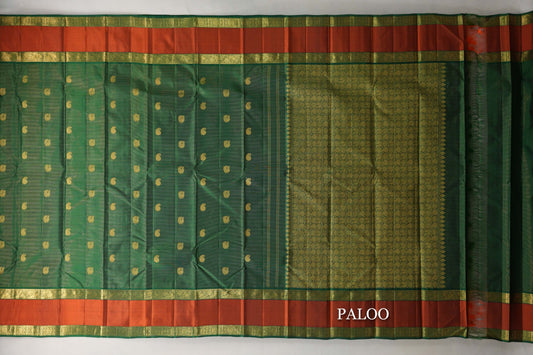 Deep Forest Green Vaira Oosi Vintage Kanjivaram Silk Saree paloo