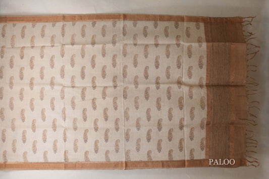 Cream with Antique Gold borders Tussar silk saree SS8839