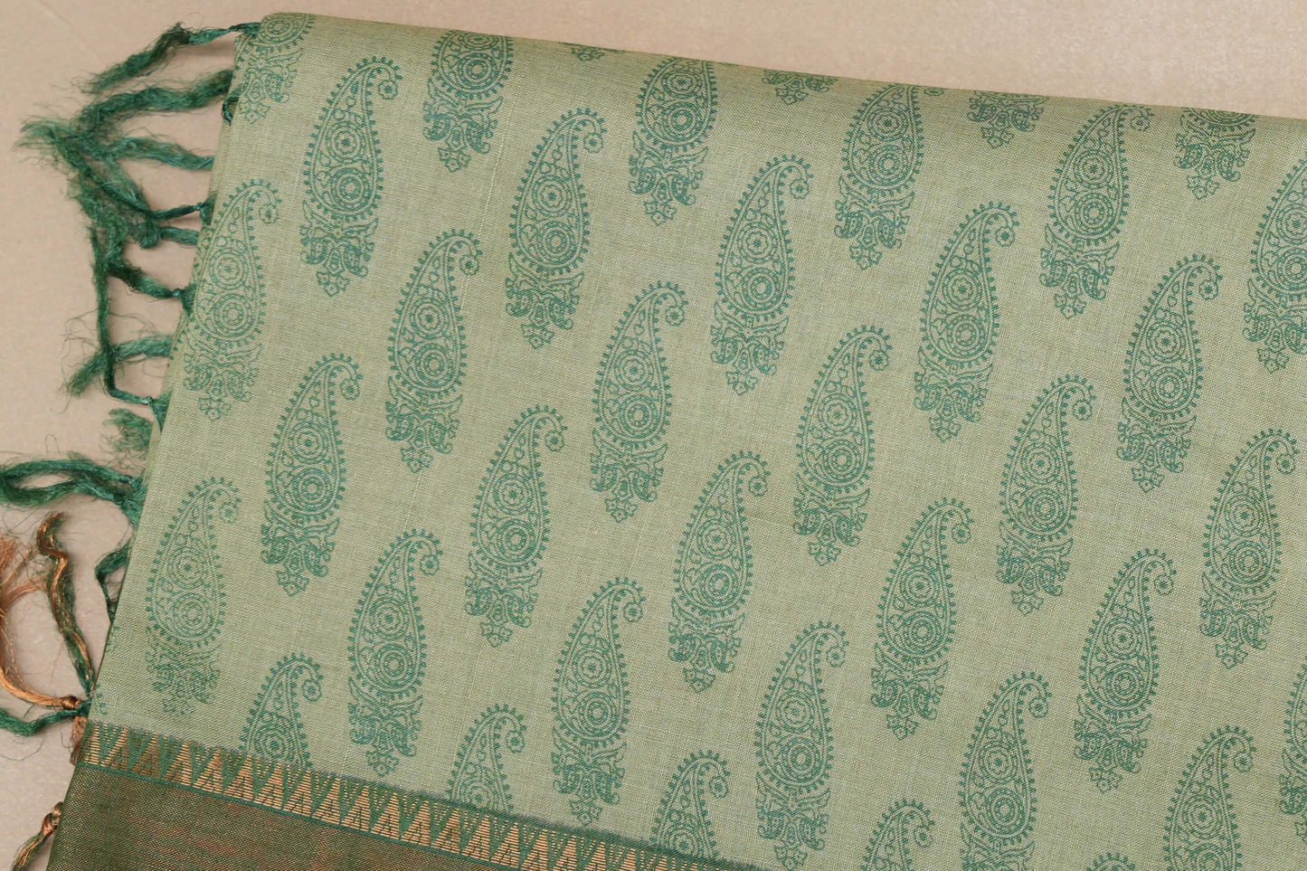 Pastel green with leaf green borders Tussar silk saree SS8841