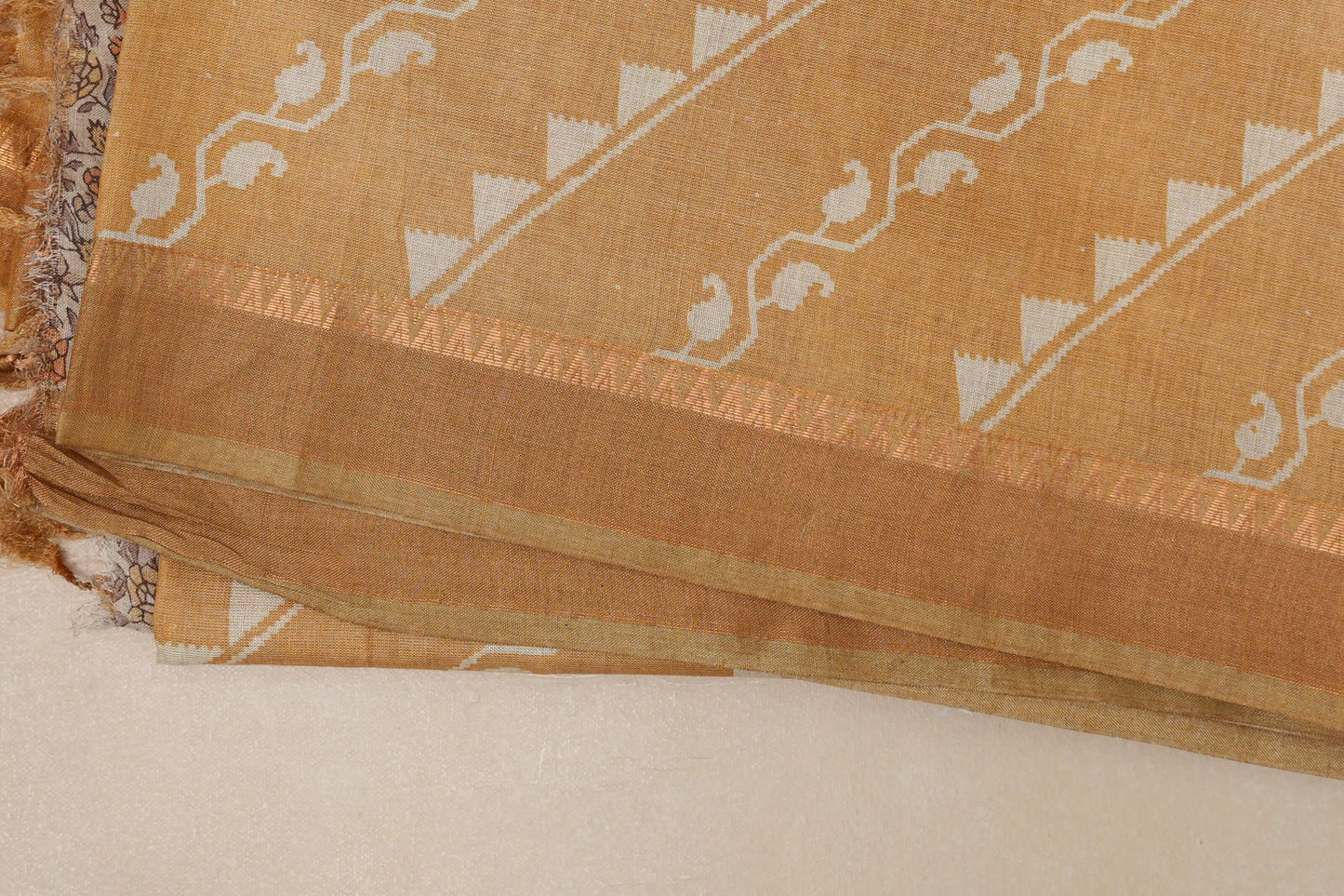 Mustard yellow with Metallic gold borders Tussar silk saree SS8843