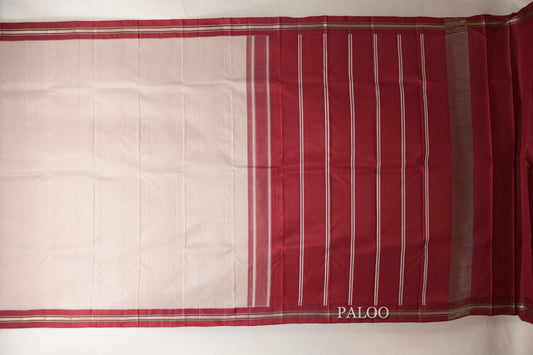 Dark beige with Deep Red borders Light Weight Kanjivaram Silk Saree paloo