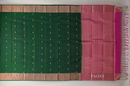 Bottle Green Light Weight Kanjivaram Silk Saree paloo
