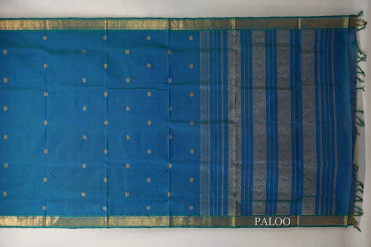 Peacock Blue Vegan Silk Cotton Saree paloo