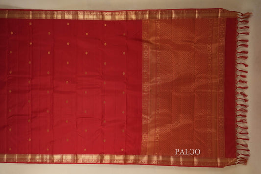 Red Light weight Kanjivaram Silk Saree paloo