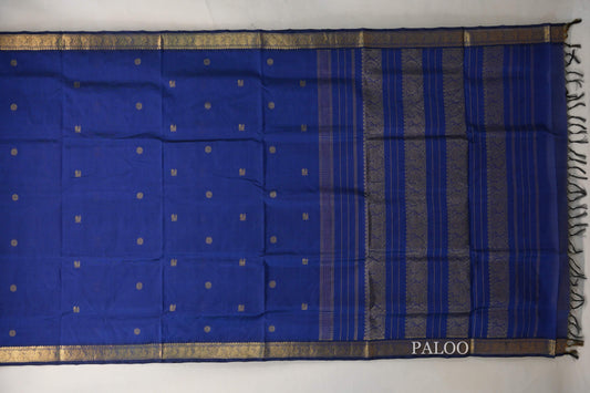 Deep Blue Vegan Silk Cotton Saree paloo