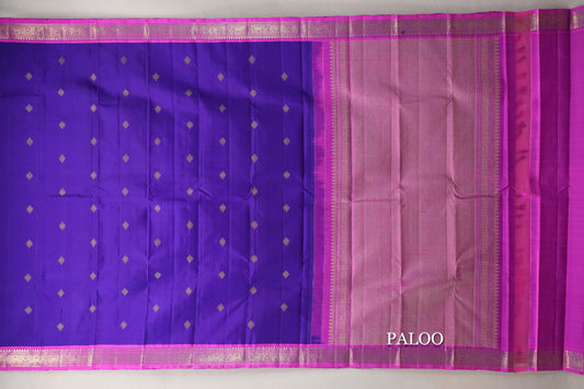 Violet Purple with Magenta Borders Vintage Kanjivaram Silk Saree paloo
