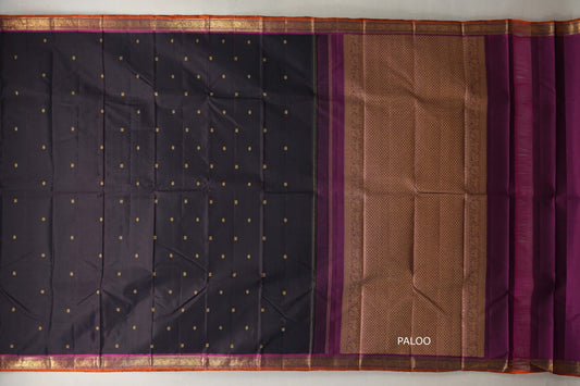 Dark chocolate brown Vintage Kanjivaram Silk Saree paloo