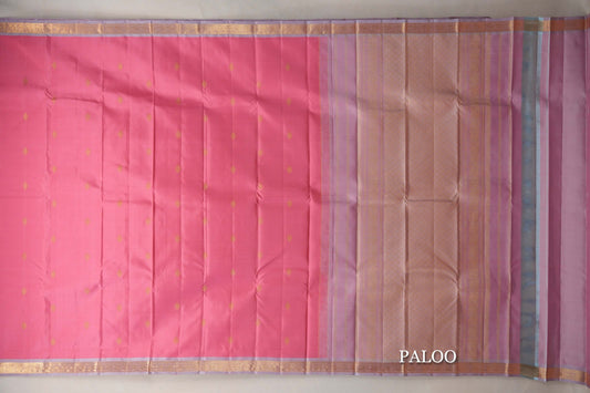 Rose Pink with Dual Tone of Rose Pink and Elaichi Green Borders Vintage Kanjivaram Silk Saree paloo