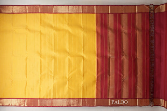 yellow Vintage Kanjivaram Silk Saree paloo