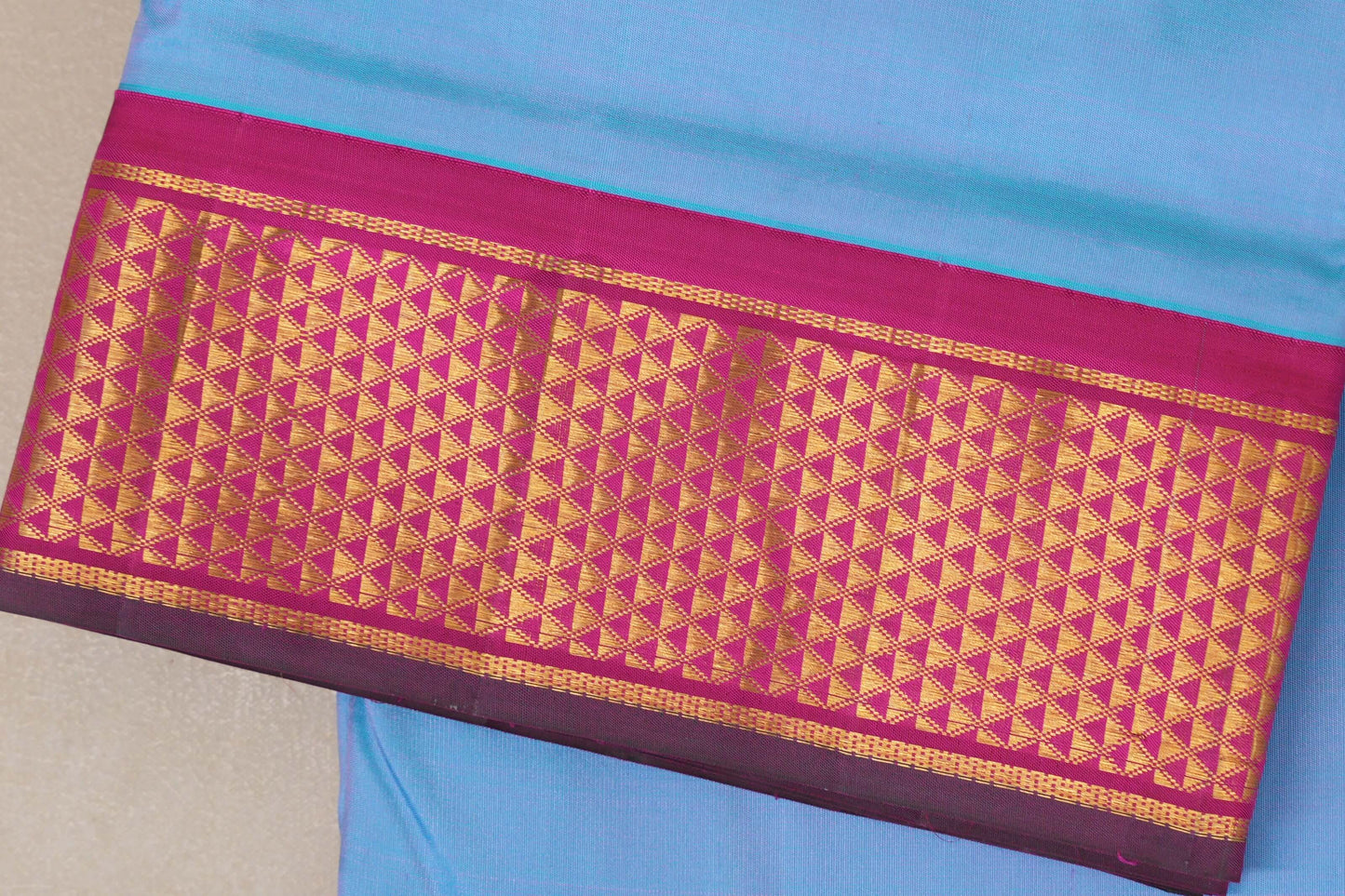 Sky Blue Ten Yards Silk Saree border