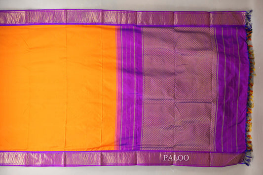 Mango Yellow Ten Yards Silk Saree paloo