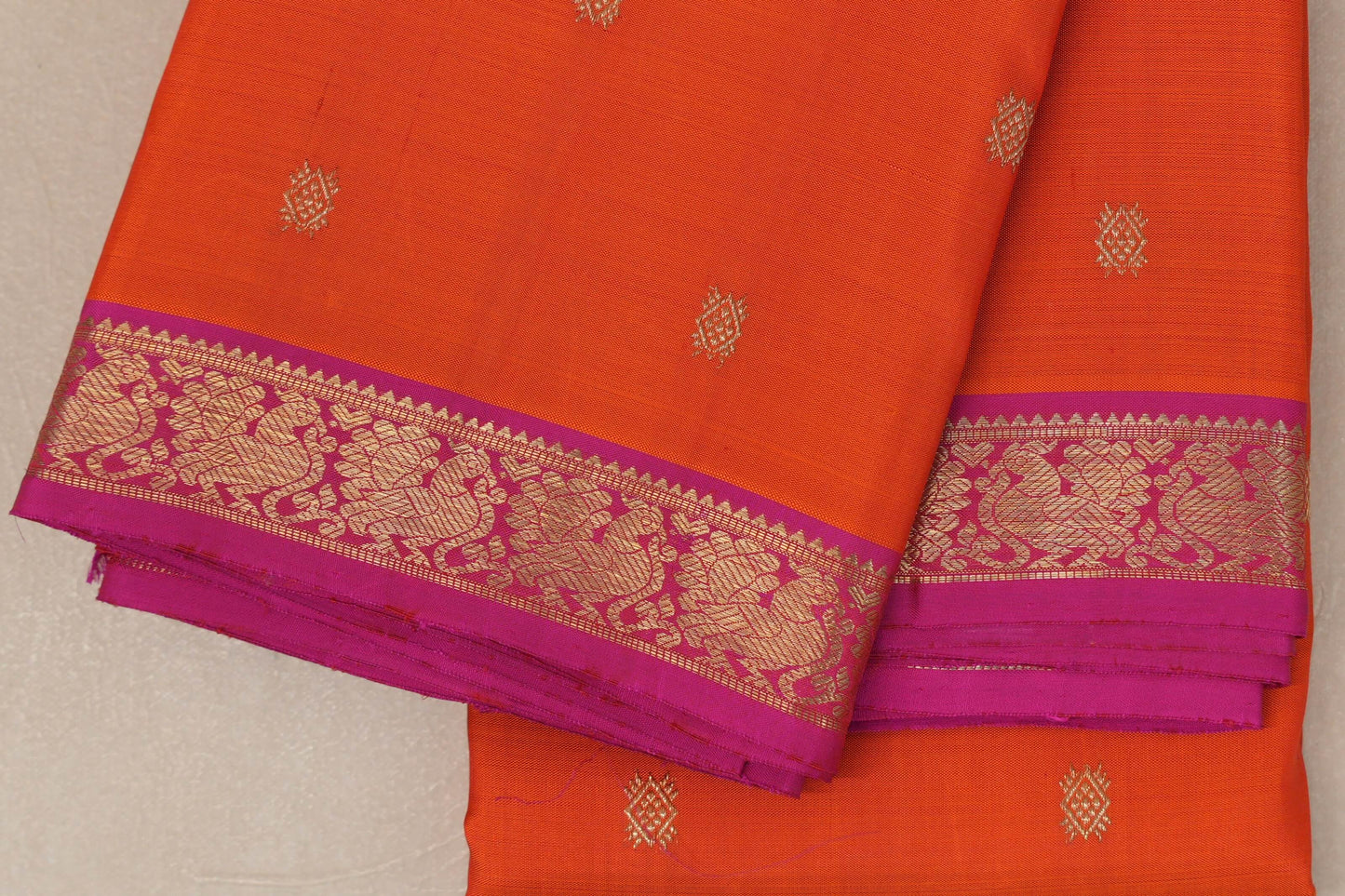 Bright Orange with Bright Pink Borders Heirloom Kanjivaram Silk Saree SS8918