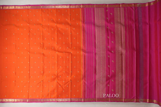 Bright Orange Heirloom Kanjivaram Silk Saree paloo