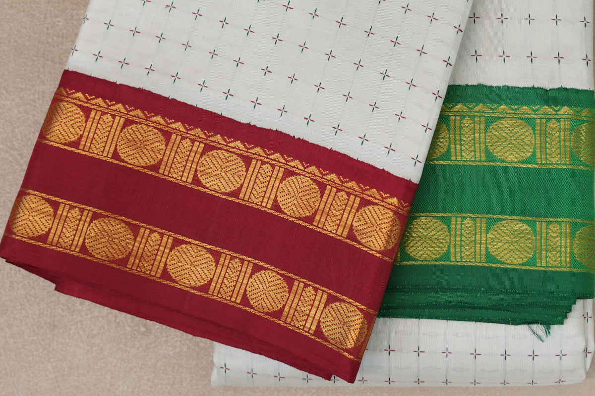Off White Vintage Kanjivaram Silk Saree borders