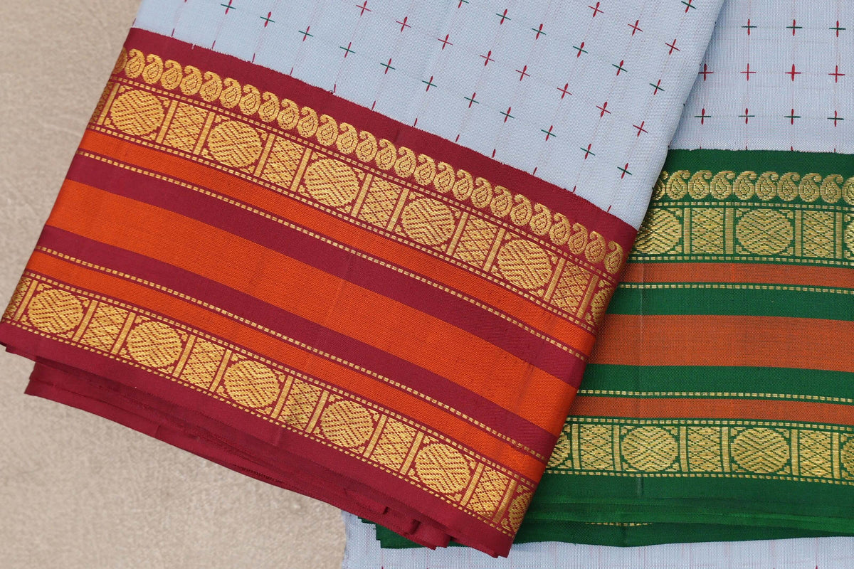Powder blue Vintage Kanjivaram Silk Saree border