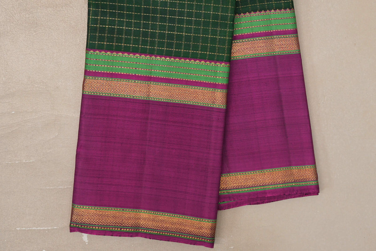 Deep Bottle Green Vintage Kanjivaram Silk Saree border