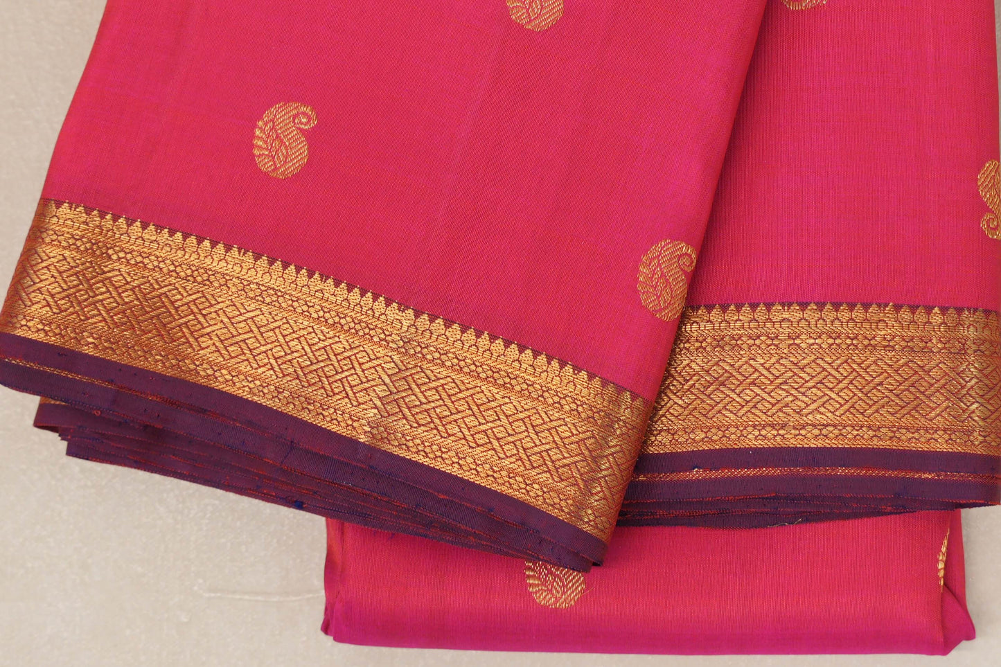 Rani Pink with Blue Selvedge Plant Based Kanjivaram Silk Saree SS8928