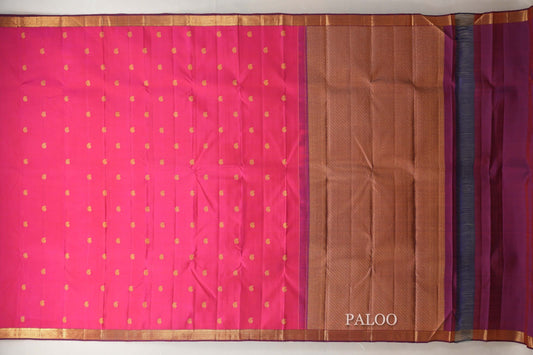 Rani Pink with Blue Selvedge Plant Based Kanjivaram Silk Saree SS8928