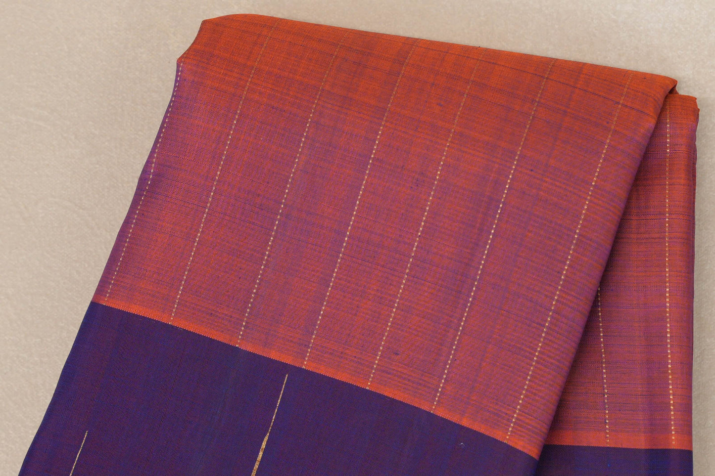 Dual Tone of Orange and Blue Plant Based Kanjivaram Silk Saree by Shreenivas Silks body