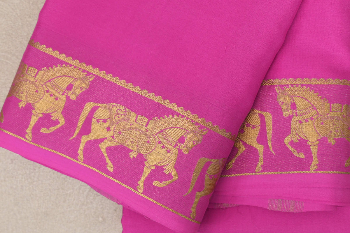 Bright Rani Pink Mysore Silk Saree border