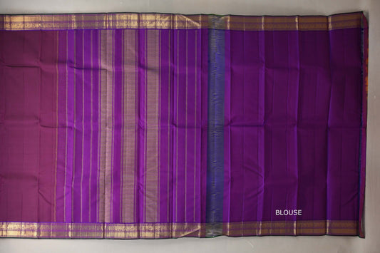 Plum purple Vintage Kanjivaram Silk Saree by Shreenivas Silks blouse