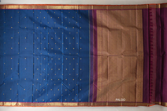 Deep Teal Blue Vintage Kanjivaram Silk Saree by Shreenivas Silk paloo