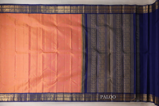 Dual Tone Yellow and Pink Heirloom Kanjivaram Silk Saree paloo
