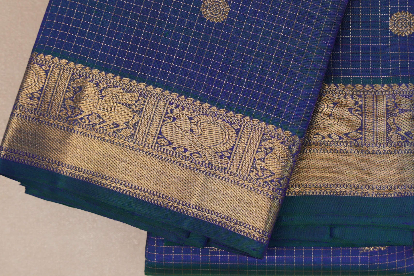Peacock Blue Heirloom Kanjivaram Silk Saree border zoom
