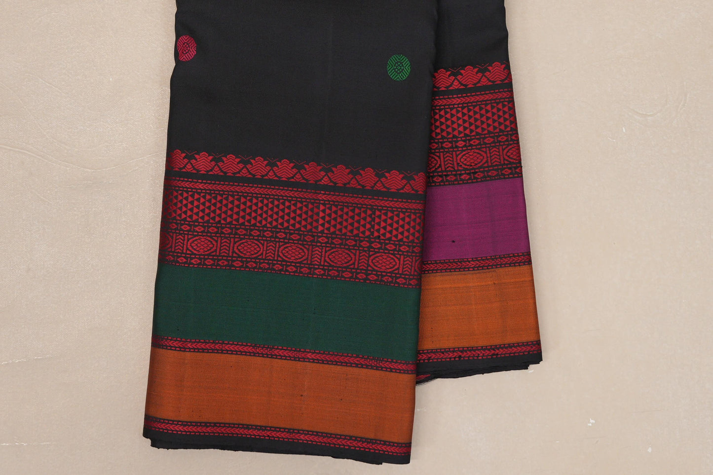 Deep Black Thread Woven Kanjivaram Silk Saree border zoom